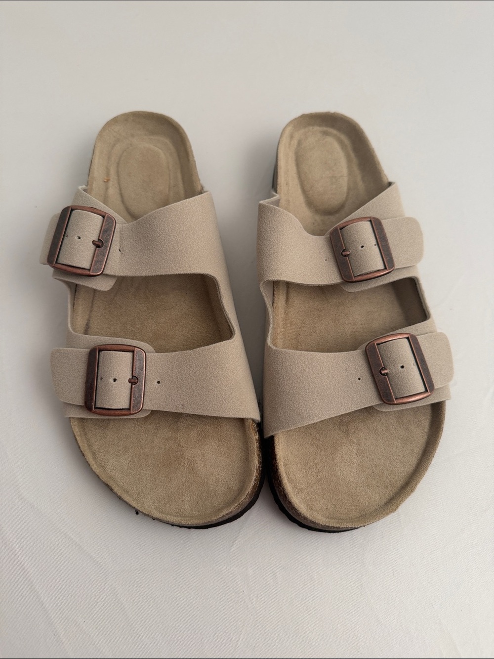 Unbranded taupe soft footbed antique rose gold hardware 2 strap sandals M 9/10